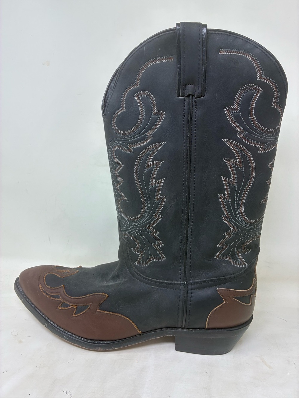 Laredo Black and Brown Western Stitch-Detail Cowboy Boots